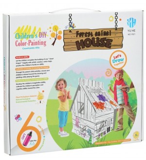 Детски комплект GОТ - Горска къща с животни за сглобяване и оцветяване