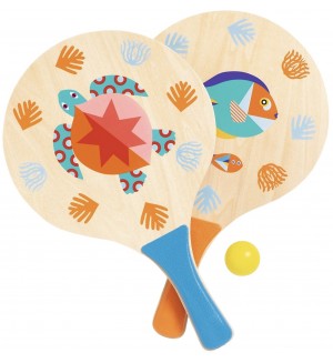 Комплект хилки за плажен тенис Djeco - С морски мотиви, 3 части