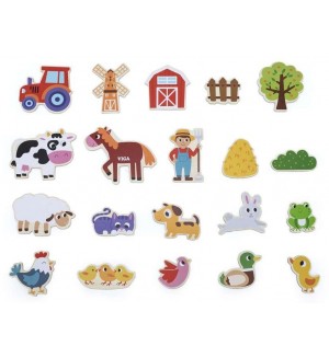 Комплект магнити Viga Toys - Животни и елементи от фермата, 20 части
