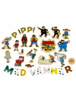 Комплект магнитни букви и фигурки Pippi - Пипи Дългото Чорапче, 72 броя