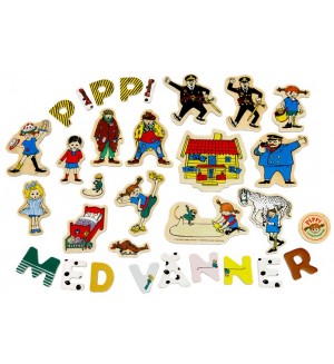 Комплект магнитни букви и фигурки Pippi - Пипи Дългото Чорапче, 72 броя