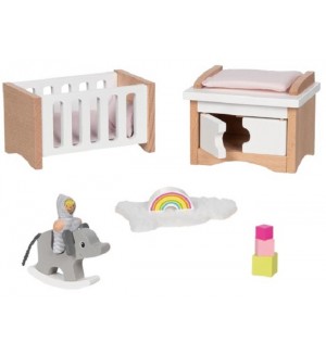 Комплект мебели за къща за кукли Goki - Бебешка стая