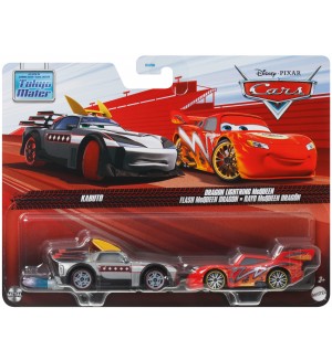 Метални колички Disney Pixar Cars - Kabuto and Dragon Lightning McQueen, 1:55