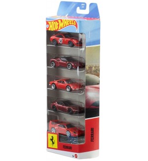 Комплект метални колички Hot Wheels - Ferrari, 5 броя, 1:64 Комплект метални колички Hot Wheels - Ferrari, 5 броя, 1:64