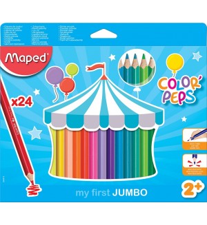 Комплект моливи Maped Color Peps - My First Jumbo, 24 цвята