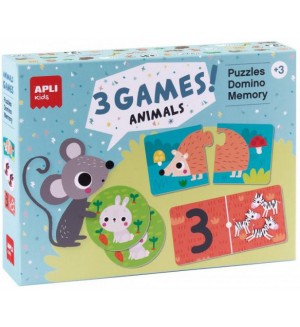 Комплект от 3 игри Apli - Пъзел, Домино и Мемори игра