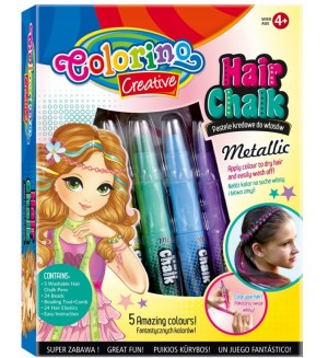 Комплект пастели за коса Colorino Creative - За момичета, 5 цвята металик