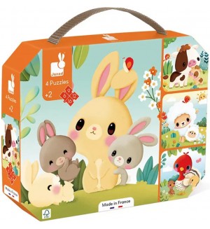 Комплект пъзели Janod - Животни, 4 броя Комплект пъзели Janod - Животни, 4 броя