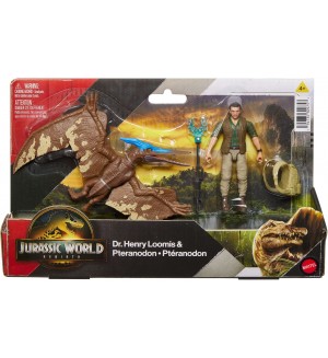 Комплект с фигури Jurassic World Rebirth - Dr. Henry Loomis and Pteranodon