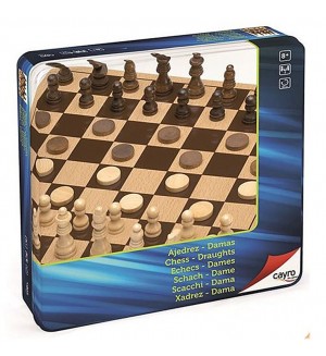 Комплект шах и табла Cayro – 25.5 x 25.5 cm, в метална кутия