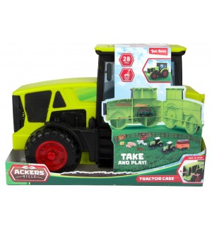 Комплект за игра Toi Toys - Трактор куфар с животни и аксесоари, 28 части