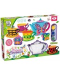 Комплект за оцветяване Felyx Toys - Керамичен сервиз за чай, Пеперуди, 15 части