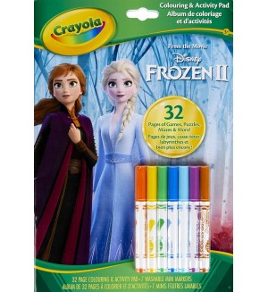 Комплект за оцветяване с игри Crayola - Frozen, 32 страници + 7 маркера