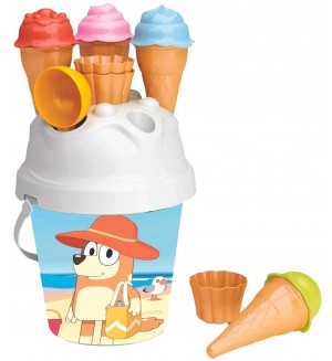 Комплект за пясък Micki - Bluey, със сладоледи, 14 части Комплект за пясък Micki - Bluey, със сладоледи, 14 части