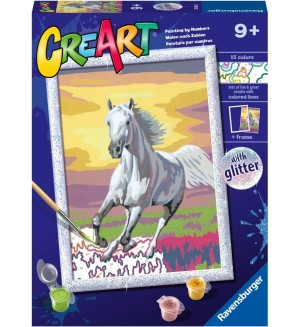Комплект за рисуване по номера Ravensburger CreArt - Кон при залез слънце