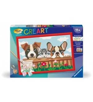 Комплект за рисуване по номера Ravensburger CreArt - Коте и кучета