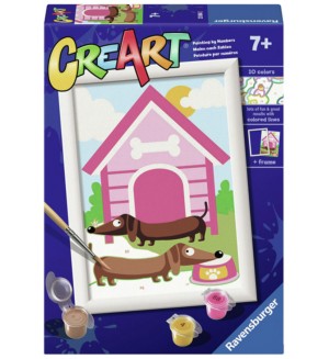 Комплект за рисуване по номера Ravensburger CreArt - Куче с кучешка колиба