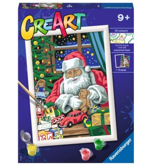 Комплект за рисуване по номера Ravensburger CreArt - Работилницата на Дядо Коледа
