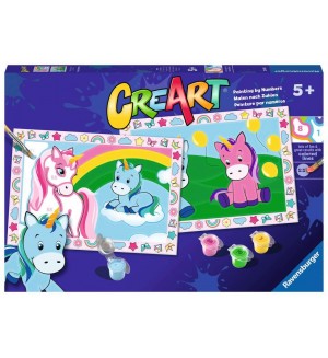 Комплект за рисуване по номера Ravensburger CreArt - Щастливи еднорози