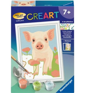 Комплект за рисуване по номера Ravensburger CreArt - Сладко прасенце