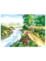 Комплект за рисуване с акрилни бои Royal - Река с макове, 39 х 30 cm