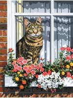 Комплект за рисуване върху платно Royal - Котка на прозорец, 23 х 30 cm