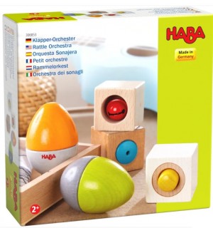 Конструктор Haba - Дървени музикални яйца и кубчета, 5 части