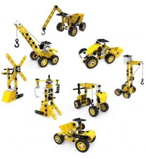 Конструктор Hoogar - Строителни машини, 109 части, жълта серия Конструктор Hoogar - Строителни машини, 109 части, жълта серия