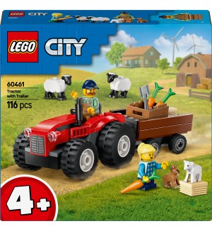 Конструктор LEGO City - Червен фермерски трактор с ремарке и животни (60461)