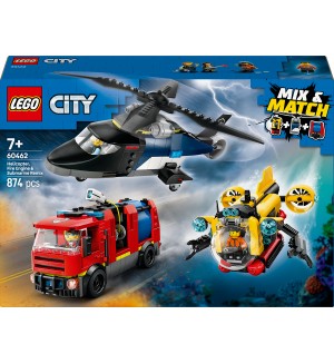Конструктор LEGO City - Хеликоптер, пожарна кола и подводница –  ремикс (60462)
