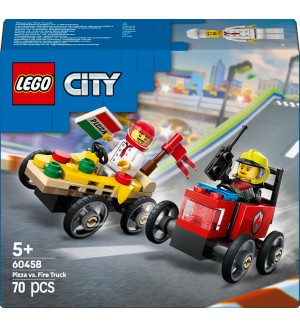 Конструктор LEGO City - Комплект състезателни коли: камион за пица срещу пожарна кола (60458)