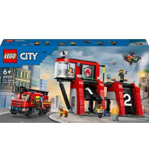 Конструктор LEGO City - Пожарна станция с пожарен камион (60414)