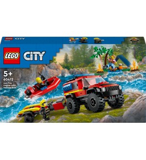 Конструктор LEGO City - Пожарникарски камион 4 х 4 със спасителна лодка (60412) Конструктор LEGO City - Пожарникарски камион 4 х 4 със спасителна лодка (60412)