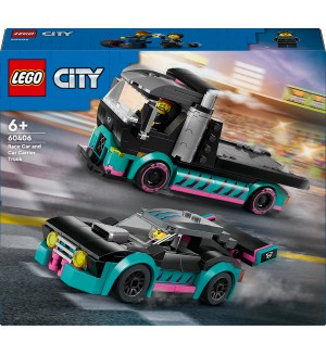 Конструктор LEGO City - Състезателна кола и камион за превоз на автомобили (60406)