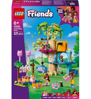 Конструктор LEGO Friends - Котешко парти за рожден ден и дървесна къща (42666)