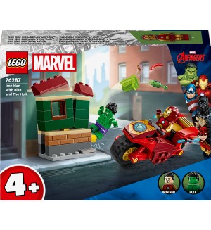 Конструктор LEGO Marvel - Marvel Железния човек с мотоциклет и Хълк (76287)