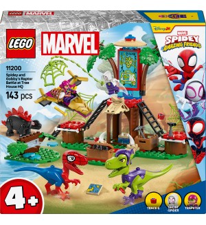 Конструктор LEGO Marvel - Spidey Amazing Friends, Битката с раптори на Спайди и Гоби в дървесната къща (11200)