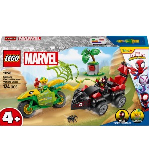 Конструктор LEGO Marvel - Spidey Amazing Friends, Спин и Електро: преследване с коли-динозаври (11198)