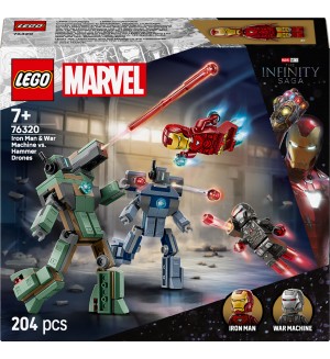 Конструктор LEGO Marvel - Железния човек и Бойна машина срещу дроновете на Хамър (76320)