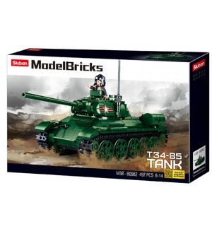 Конструктор Sluban Model Bricks - Танк, 497 части, зелен