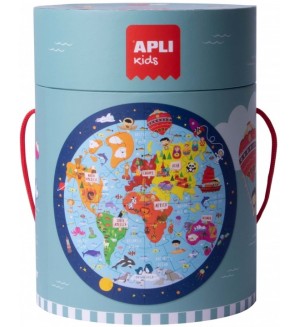 Кръгъл пъзел Apli - Карта на света, 48 части
