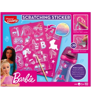Креативен комплект Maped Creativ Barbie - Скреч стикери, 70 броя