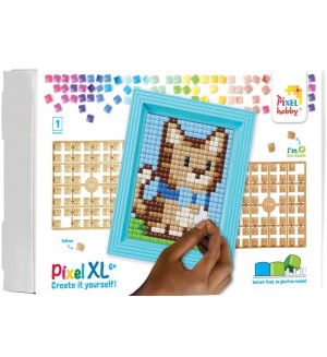 Креативен комплект Pixelhobby - Мозайка с рамка и пиксели XL, коте