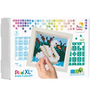 Креативен комплект с рамка и пиксели Pixelhobby - XL, Лебед