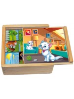  Кубчета Rs Toys - Пъзел от дърво с 6 картини в дървена кутия