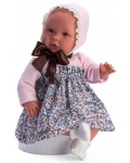 Кукла Asi Dolls - Бебе Лея, с рокля на сини цветя и голяма кафява панделка, 46 cm