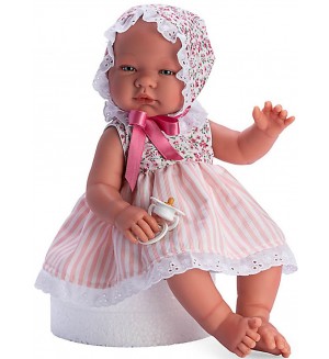 Кукла Asi - Бебе Мария, с лятна рокличка и шапка с цветя, 43 cm