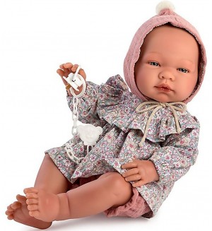 Кукла Asi - Бебе Мария, с розова шапка и рокля на цветя, 43 cm