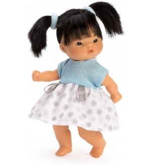 Кукла Asi Bombonchin - Чени, със синя рокля и две опашки, 20 cm