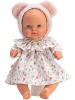 Кукла Asi Dolls - Бебе Алекс, с цветна рокля и пухкава розова шапка, 36 cm Кукла Asi Dolls - Бебе Алекс, с цветна рокля и пухкава розова шапка, 36 cm